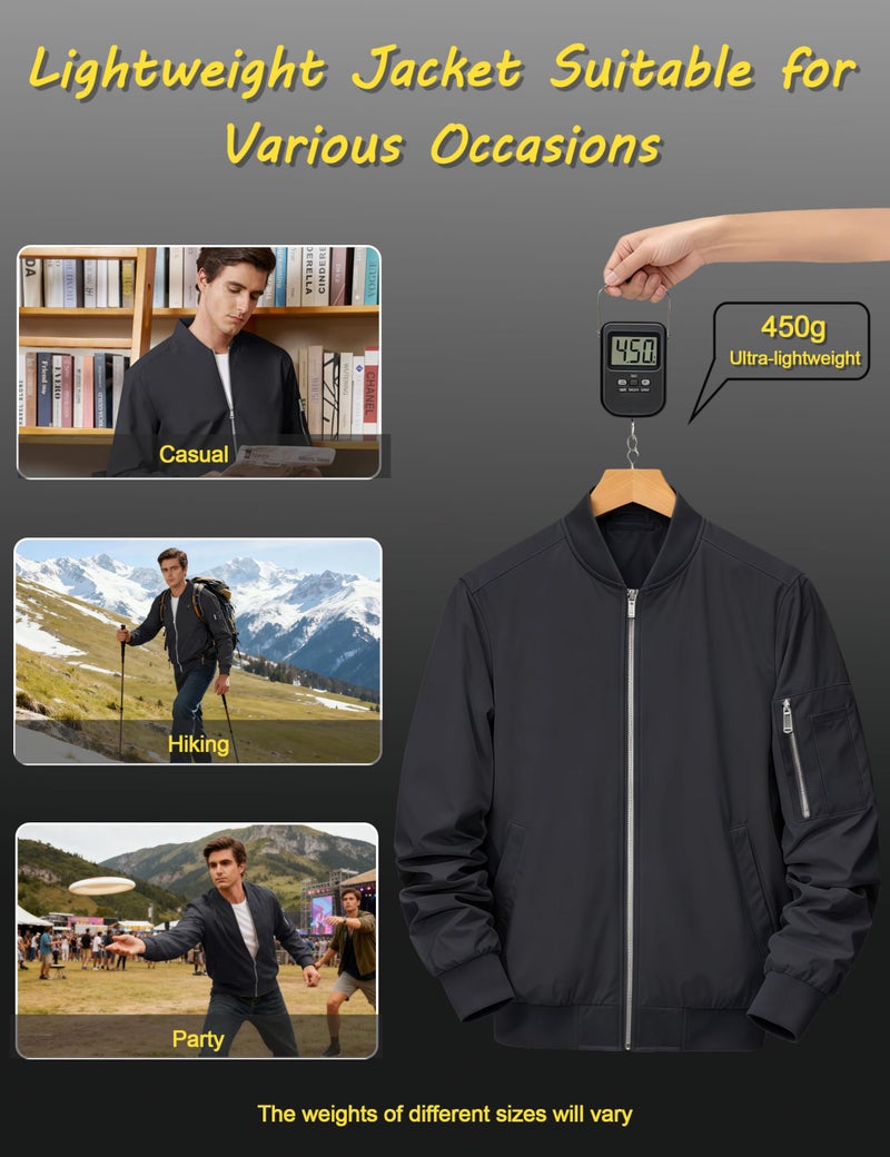 CRYSULLY Lightweight Bomber Jackets for Men Casual Windbreaker Zip Up Jacket with 5 Pocket Fall Coat Black M - Image 4